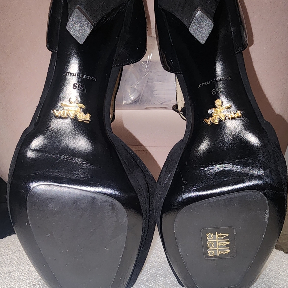 PRADA Camoscio Taffetas Pumps Black Patent / Suede Leather Size 39 Italy - Picture 12 of 13